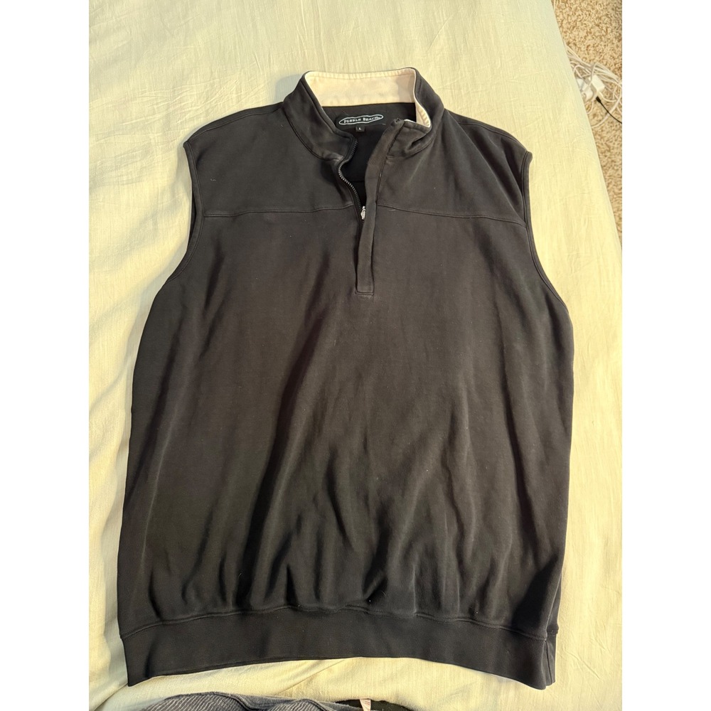 Pebble Beach Mens Sleeveless 1/4 Zip Pullover Vest‎ Black Cotton Size L Golf